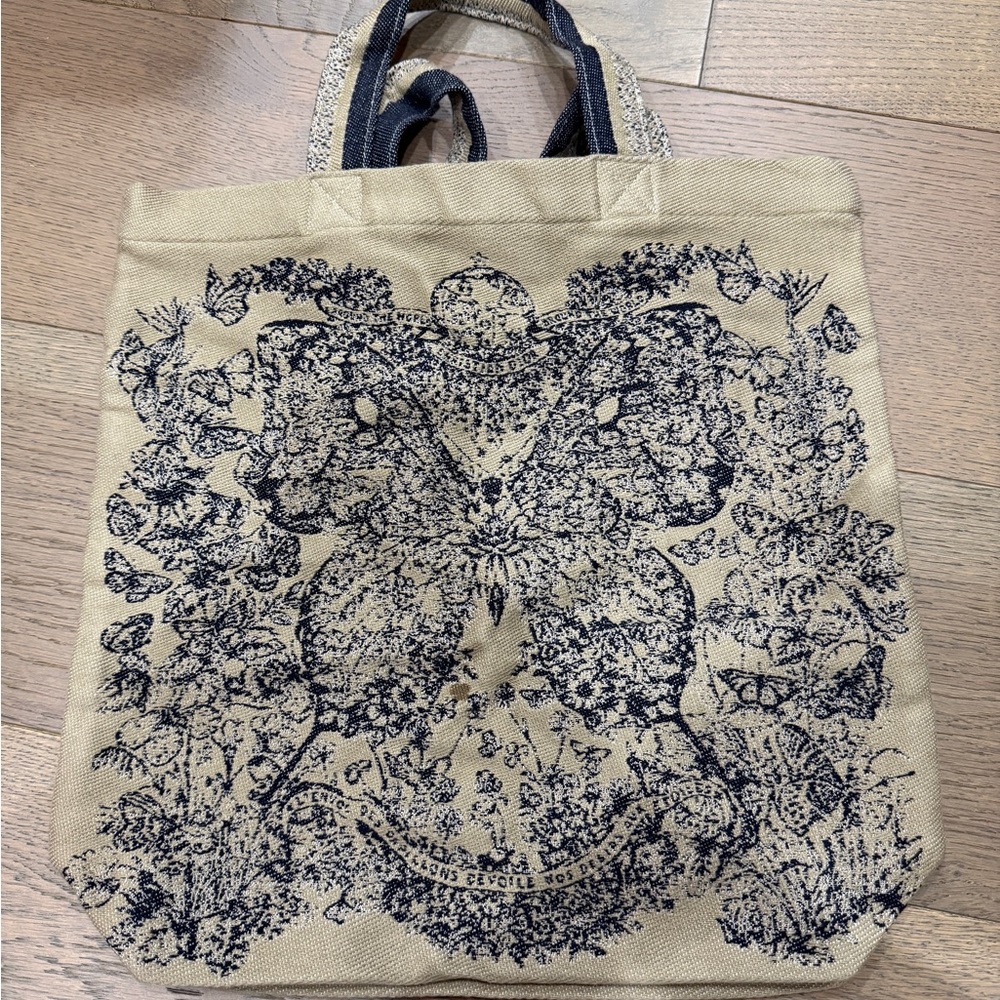 Floral Canvas Tote Bag - Beige